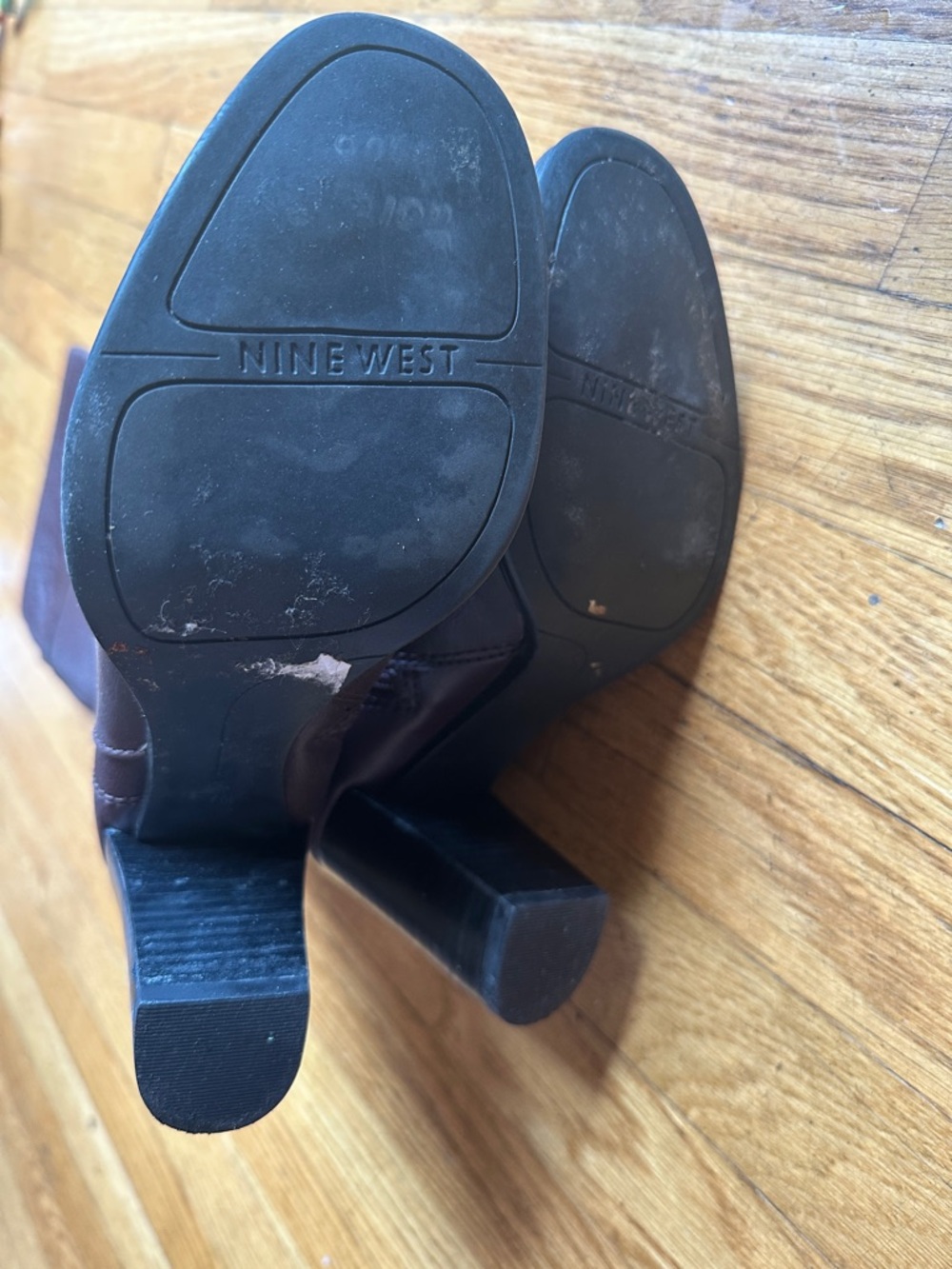 Nine West Dark Brown Leather Mid-Calf Block Heel Boots - Picture 4 of 8